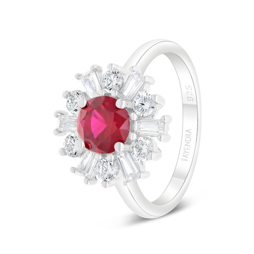 Sterling Silver 925 Ring Rhodium Plated Embedded With Ruby Corundum And White Zircon