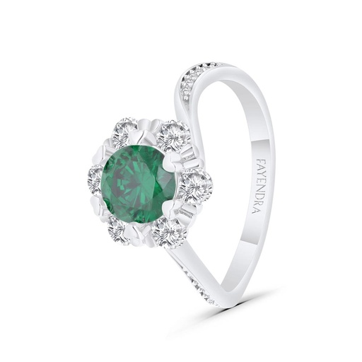 Sterling Silver 925 Ring Rhodium Plated Embedded With Emerald Zircon And White Zircon