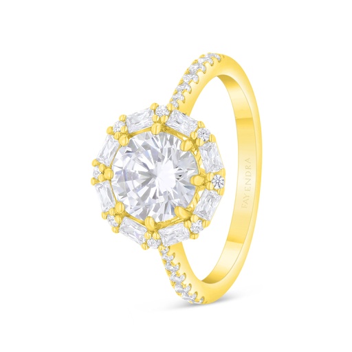 Sterling Silver 925 Ring Gold Plated Embedded With White Zircon