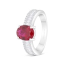 Sterling Silver 925 Ring Rhodium Plated Embedded With Ruby Corundum And White Zircon