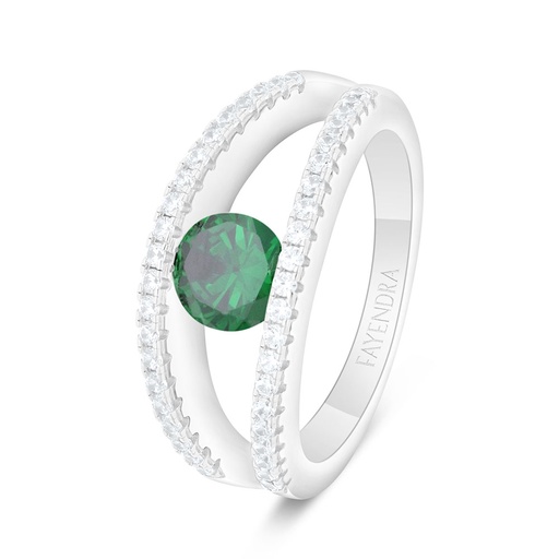 Sterling Silver 925 Ring Rhodium Plated Embedded With Emerald Zircon And White Zircon