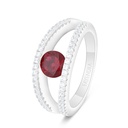 Sterling Silver 925 Ring Rhodium Plated Embedded With Ruby Corundum And White Zircon