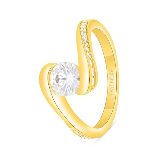 Sterling Silver 925 Ring Gold Plated Embedded With White Zircon
