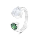 Sterling Silver 925 Ring Rhodium Plated Embedded With Emerald Zircon And White Zircon