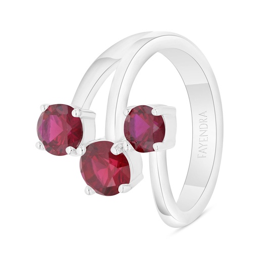 Sterling Silver 925 Ring Rhodium Plated Embedded With Ruby Corundum And White Zircon