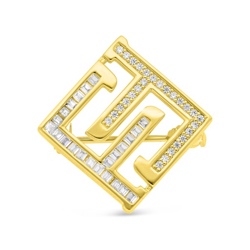 [BRH02WCZ00000A039] Sterling Silver 925 Brooch Gold Plated Embedded With White Zircon