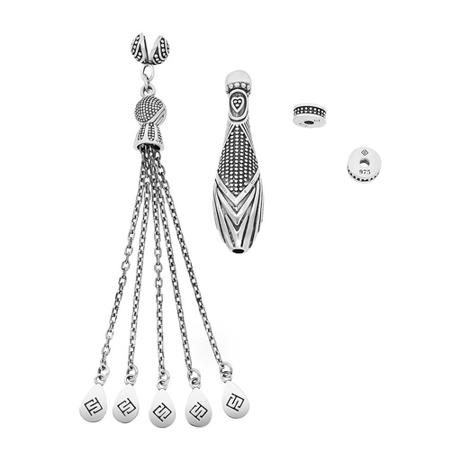 [RSS0400002000A072] Rosary Accessories Set (Minaret, Tassel And 2 Spacers) 975 Oxidized  Silver