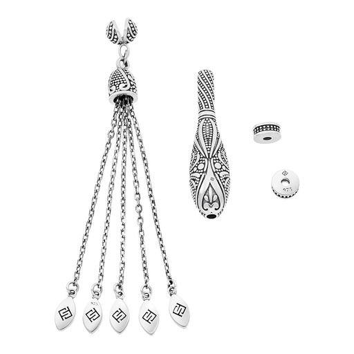 [RSS0400002000A074] Rosary Accessories Set (Minaret, Tassel And 2 Spacers) 975 Oxidized  Silver