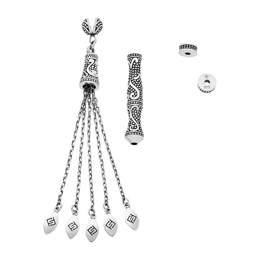 [RSS0400002000A076] Rosary Accessories Set (Minaret, Tassel And 2 Spacers) 975 Oxidized  Silver