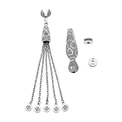 [RSS0400002000A080] Rosary Accessories Set (Minaret, Tassel And 2 Spacers) 975 Oxidized  Silver