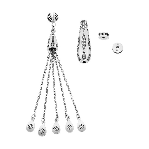 [RSS0400002000A082] Rosary Accessories Set (Minaret, Tassel And 2 Spacers) 975 Oxidized  Silver