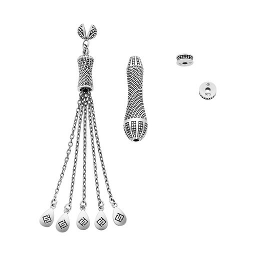 [RSS0400002000A084] Rosary Accessories Set (Minaret, Tassel And 2 Spacers) 975 Oxidized  Silver