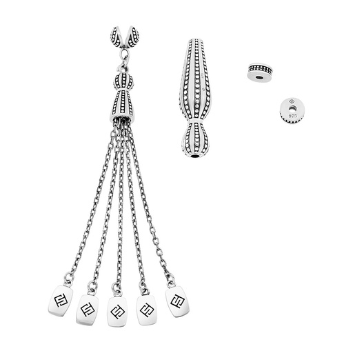 [RSS0400002000A086] Rosary Accessories Set (Minaret, Tassel And 2 Spacers) 975 Oxidized  Silver