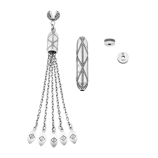 [RSS0400002000A088] Rosary Accessories Set (Minaret, Tassel And 2 Spacers) 975 Oxidized  Silver