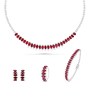Sterling Silver 925 SET Rhodium Plated Embedded With Ruby Corundum And White CZ