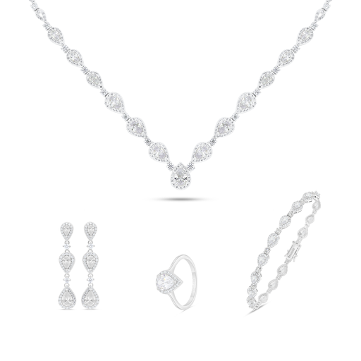Sterling Silver 925 SET Rhodium Plated Embedded With White Zircon