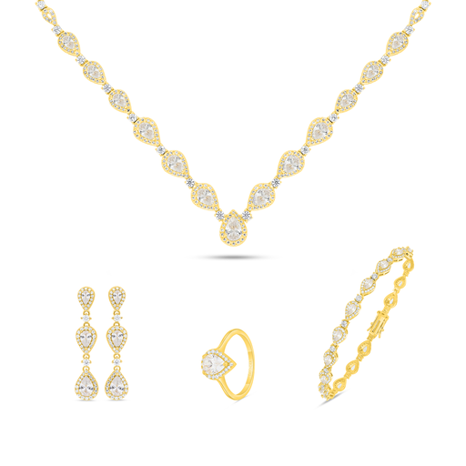 Sterling Silver 925 SET Gold Plated Embedded With White Zircon