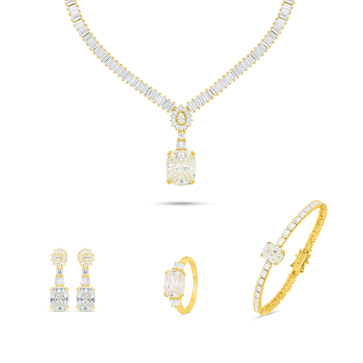 Sterling Silver 925 SET Gold Plated Embedded With Yellow Zircon And White Zircon