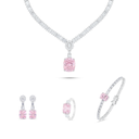 Sterling Silver 925 SET Rhodium Plated Embedded With pink  Zircon And White Zircon