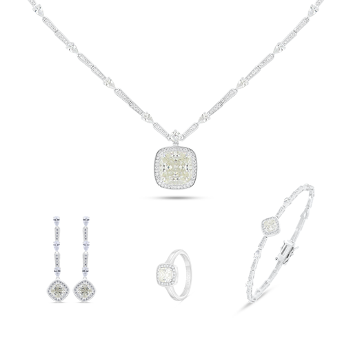 Sterling Silver 925 SET Rhodium Plated Embedded With Yellow Zircon And White Zircon