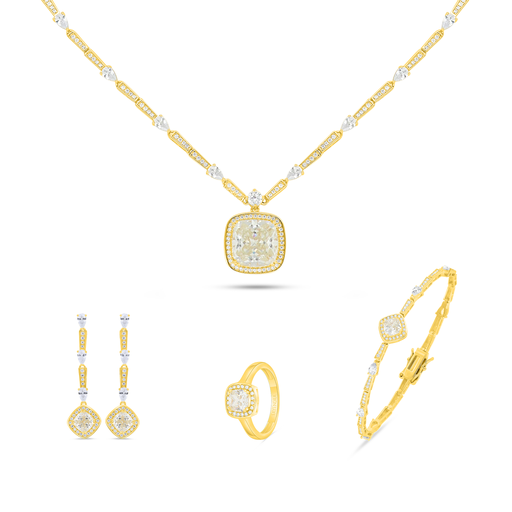 Sterling Silver 925 SET Gold Plated Embedded With Yellow Zircon And White Zircon