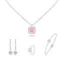 Sterling Silver 925 SET Rhodium Plated Embedded With pink  Zircon And White Zircon