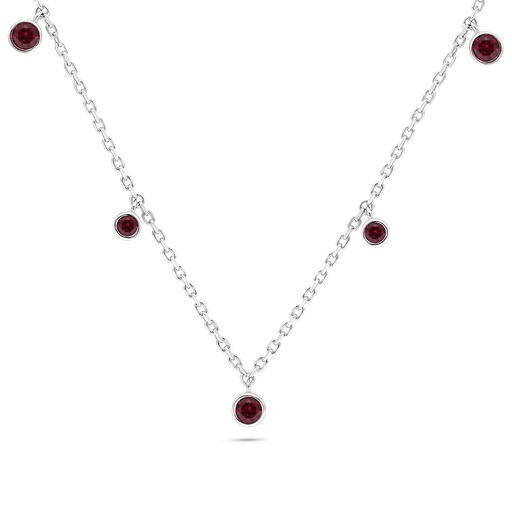 [NCL01RUB00000B513] Sterling Silver 925 Necklace Rhodium Plated Embedded With Ruby Corundum 