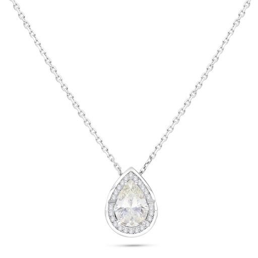 [NCL01CIT00WCZB515] Sterling Silver 925 Necklace Rhodium Plated Embedded With Yellow Diamond And White Zircon