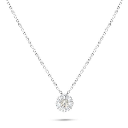 [NCL01CIT00WCZB517] Sterling Silver 925 Necklace Rhodium Plated Embedded With Yellow Diamond And White Zircon