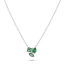 Sterling Silver 925 Necklace Rhodium Plated Embedded With Emerald Zircon And White Zircon