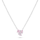 Sterling Silver 925 Necklace Rhodium Plated Embedded With pink Zircon And White Zircon