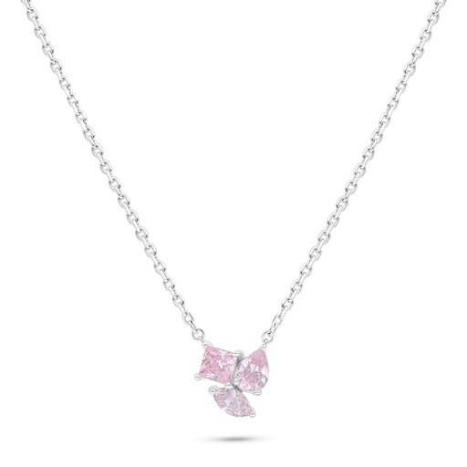 [NCL01PIK00000B519] Sterling Silver 925 Necklace Rhodium Plated Embedded With pink Zircon And White Zircon