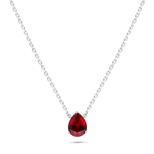 [NCL01RUB00000B527] Sterling Silver 925 Necklace Rhodium Plated Embedded With Ruby Corundum 