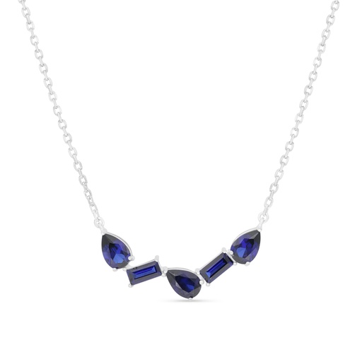 [NCL01SAP00000B528] Sterling Silver 925 Necklace Rhodium Plated Embedded With Sapphire Corundum 