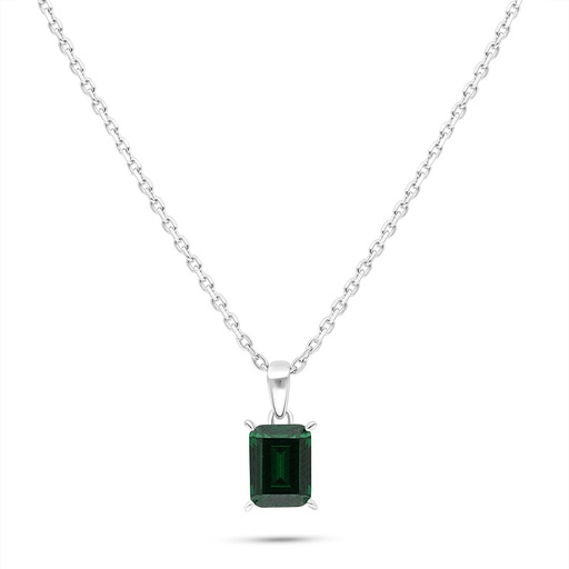 [NCL01EMR00WCZB529] Sterling Silver 925 Necklace Rhodium Plated Embedded With Emerald Zircon And White Zircon