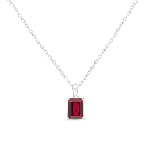 [NCL01RUB00WCZB529] Sterling Silver 925 Necklace Rhodium Plated Embedded With Ruby Corundum And White Zircon