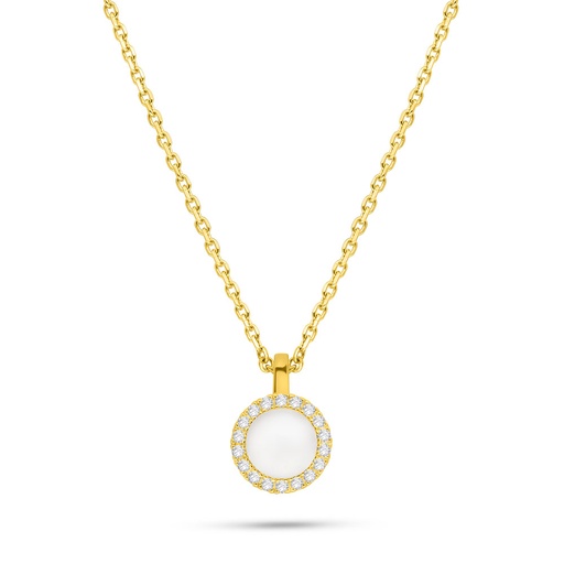 [NCL02PRL00WCZB530] Sterling Silver 925 Necklace Golden Plated Embedded With White Shell Pearl And White CZ