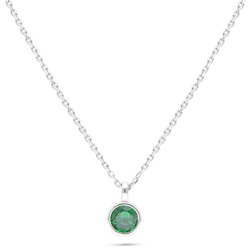 [NCL01EMR00000B534] Sterling Silver 925 Necklace Rhodium Plated Embedded With Emerald Zircon 