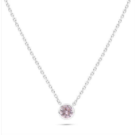 [NCL01PIK00000B535] Sterling Silver 925 Necklace Rhodium Plated Embedded With pink Zircon 