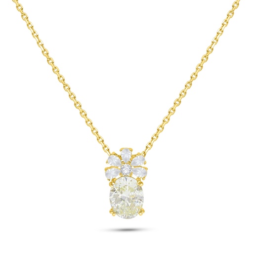 [NCL02CIT00WCZB536] Sterling Silver 925 Necklace Golden Plated Embedded With Yellow Diamond And White Zircon