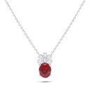 Sterling Silver 925 Necklace Rhodium Plated Embedded With Ruby Corundum And White Zircon