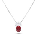 Sterling Silver 925 Necklace Rhodium Plated Embedded With Ruby Corundum And White Zircon