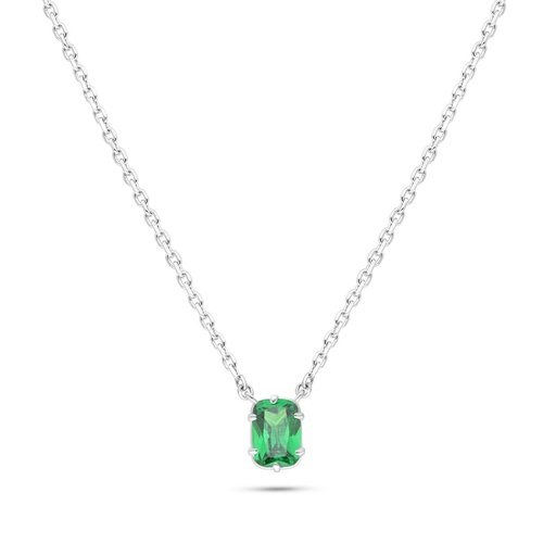 [NCL01EMR00000B538] Sterling Silver 925 Necklace Rhodium Plated Embedded With Emerald Zircon 
