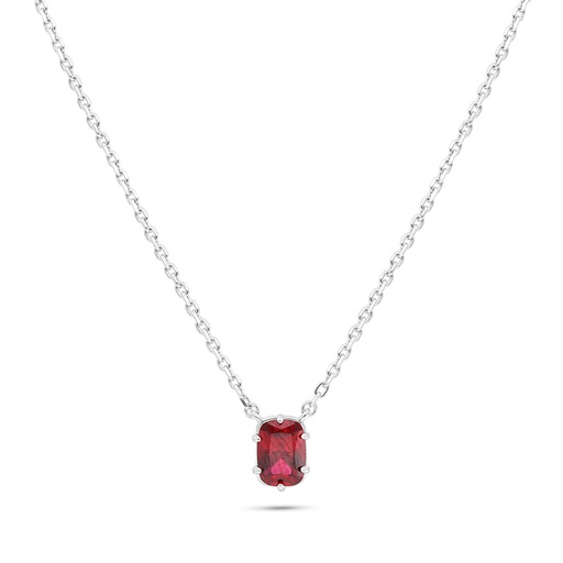 [NCL01RUB00000B538] Sterling Silver 925 Necklace Rhodium Plated Embedded With Ruby Corundum 