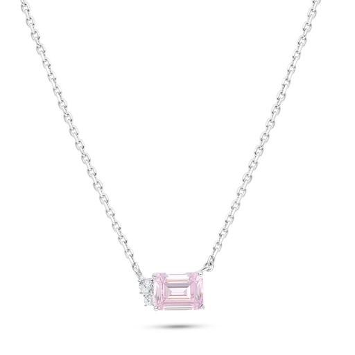 [NCL01PIK00WCZB539] Sterling Silver 925 Necklace Rhodium Plated Embedded With pink Zircon And White Zircon