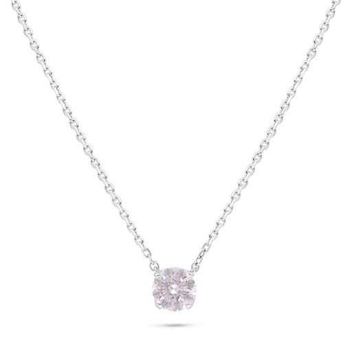 [NCL01PIK00000B540] Sterling Silver 925 Necklace Rhodium Plated Embedded With pink Zircon 