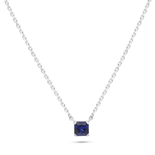 [NCL01SAP00000B541] Sterling Silver 925 Necklace Rhodium Plated Embedded With Sapphire Corundum 