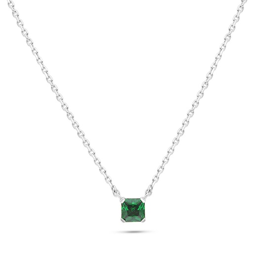 [NCL01EMR00000B541] Sterling Silver 925 Necklace Rhodium Plated Embedded With Emerald Zircon 