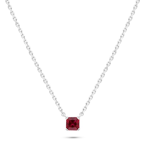 [NCL01RUB00000B541] Sterling Silver 925 Necklace Rhodium Plated Embedded With Ruby Corundum 