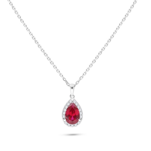 [NCL01RUB00WCZB542] Sterling Silver 925 Necklace Rhodium Plated Embedded With Ruby Corundum And White Zircon